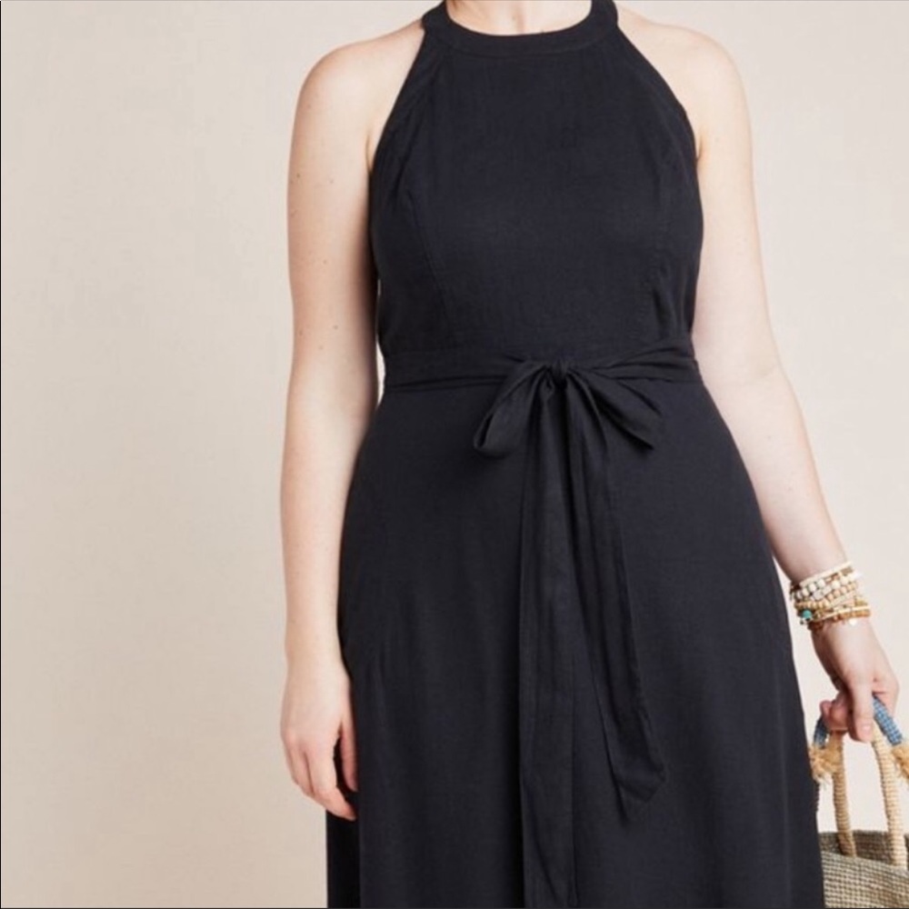 Anthropologie Linen Halter Dress Plus. Black. NWT